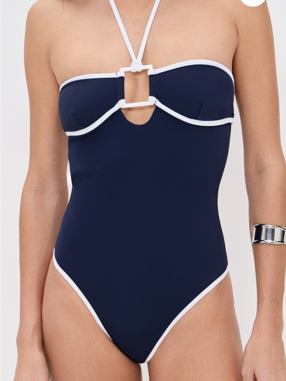Onia Navy Blue One-Piece Swimsuit with White Trim